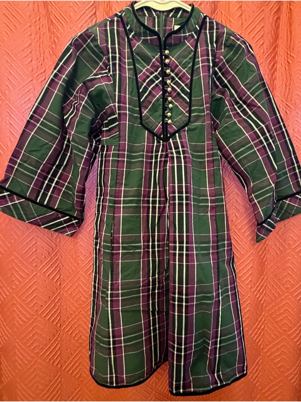 Tuckernuck Green and Purple Plaid Button-Front Tunic Dress